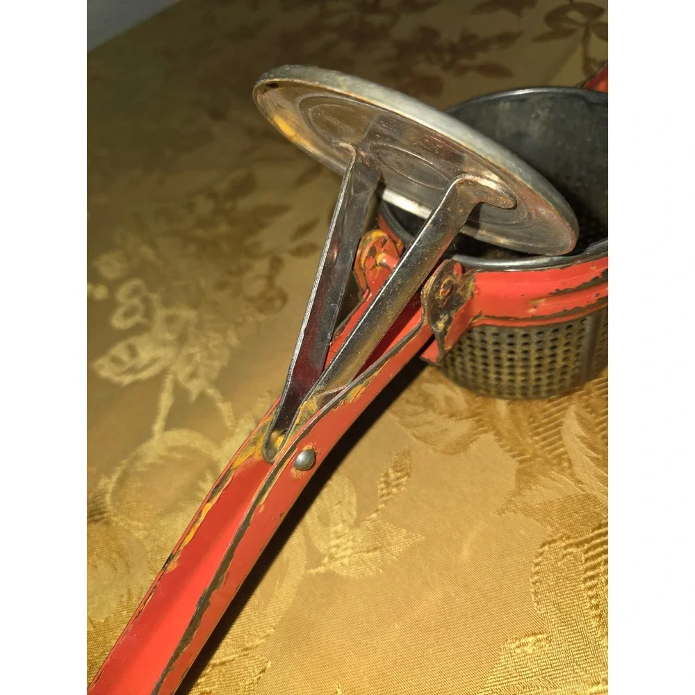 Vintage Red Potato Ricer Fruit Press Metal Hand Tool Farmhouse Kitchen Decor